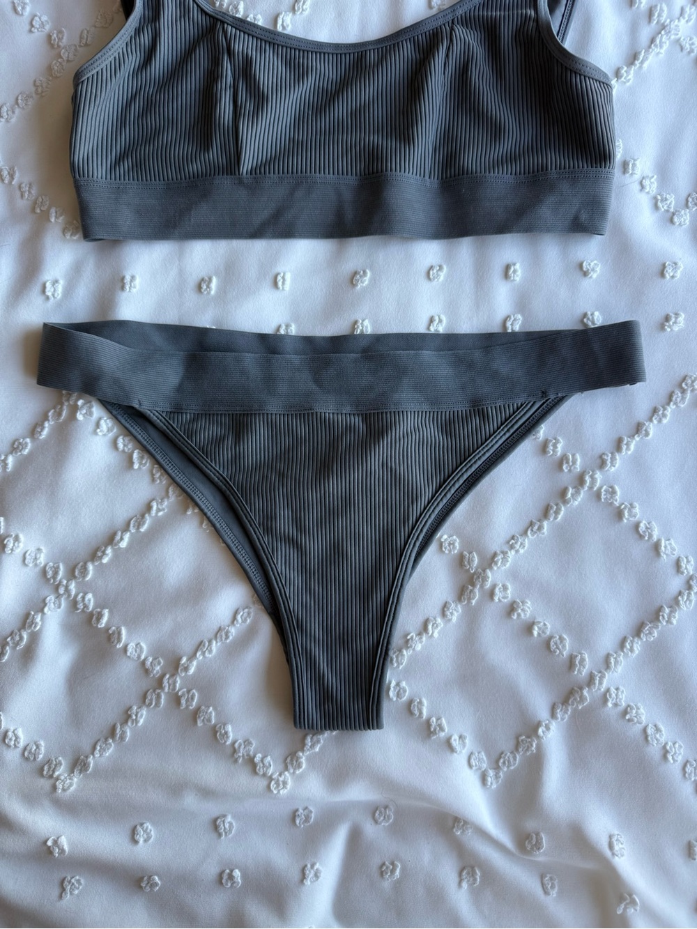 Frankie's Bikinis Charcoal Ribbed Scoop Bikini Set - Picture 2 of 6
